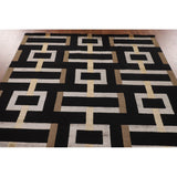 Geometric Black Nepalese Indian Area Rug Handmade Wool Carpet - 6'0" x 8'9"