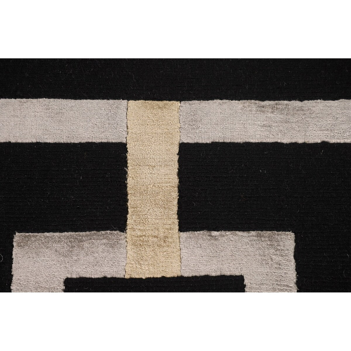 Geometric Black Nepalese Indian Area Rug Handmade Wool Carpet - 6'0" x 8'9"