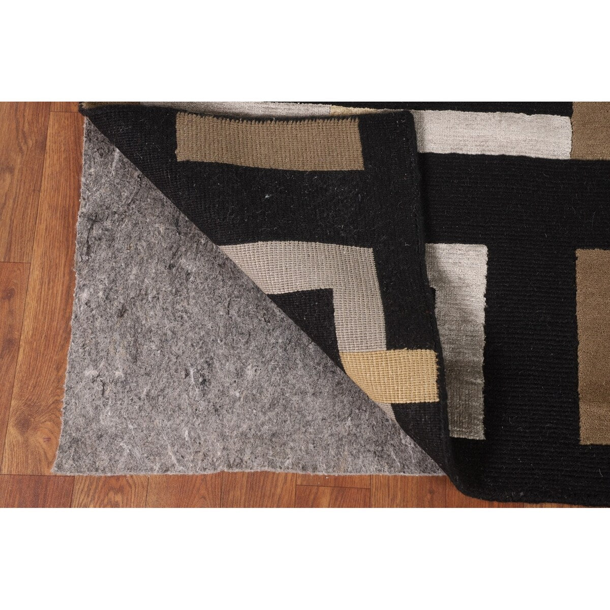 Geometric Black Nepalese Indian Area Rug Handmade Wool Carpet - 6'0" x 8'9"