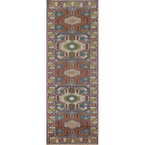 Geometric Blue Kazak Oriental Runner Rug Handmade Wool Carpet - 2'7"x 10'1"