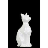 Geometric Designed Ceramic Cat Figurine In Sitting Posture, White