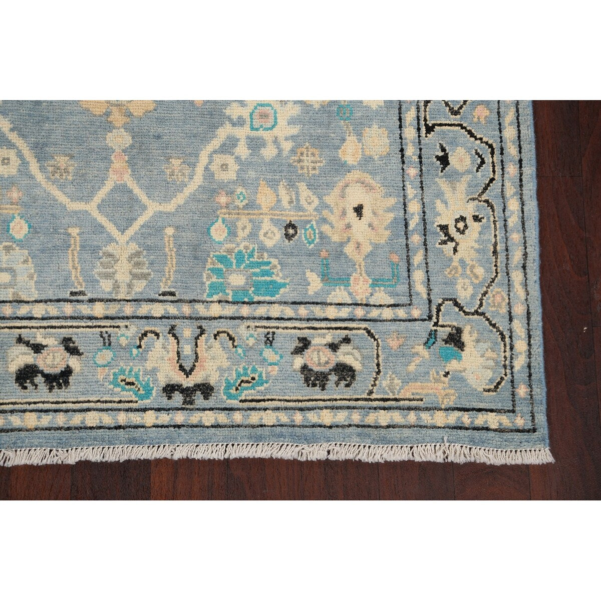 Geometric Floral Authentic Oushak Turkish Wool Area Rug Hand-knotted - 4'7" x 6'2"