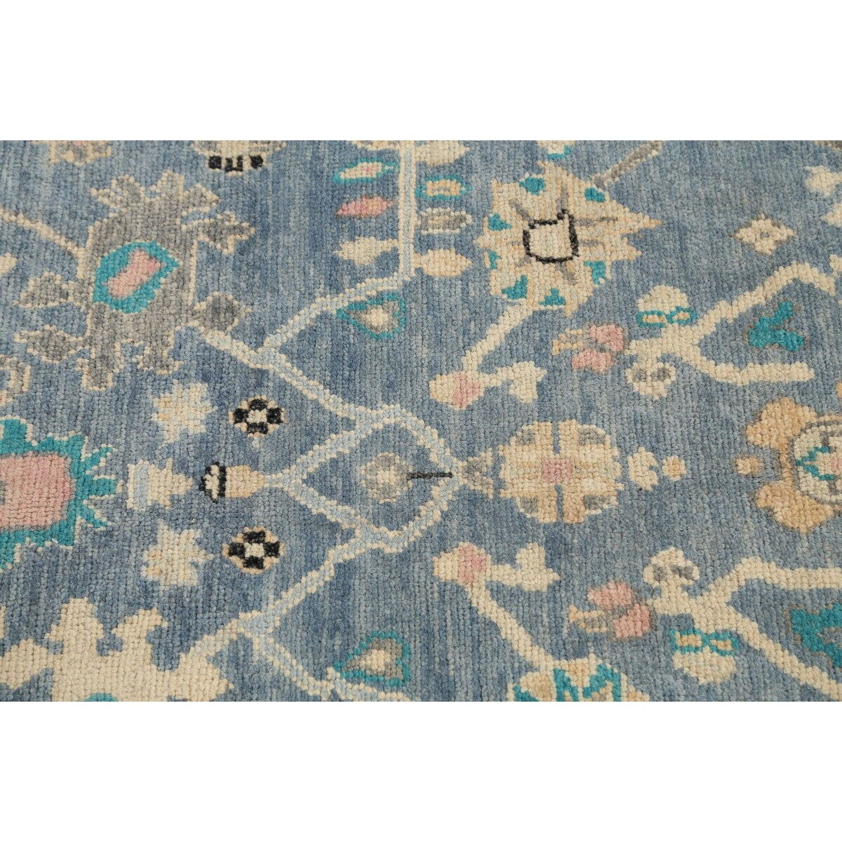 Geometric Floral Authentic Oushak Turkish Wool Area Rug Hand-knotted - 4'7" x 6'2"