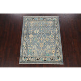 Geometric Floral Authentic Oushak Turkish Wool Area Rug Hand-knotted - 4'7" x 6'2"
