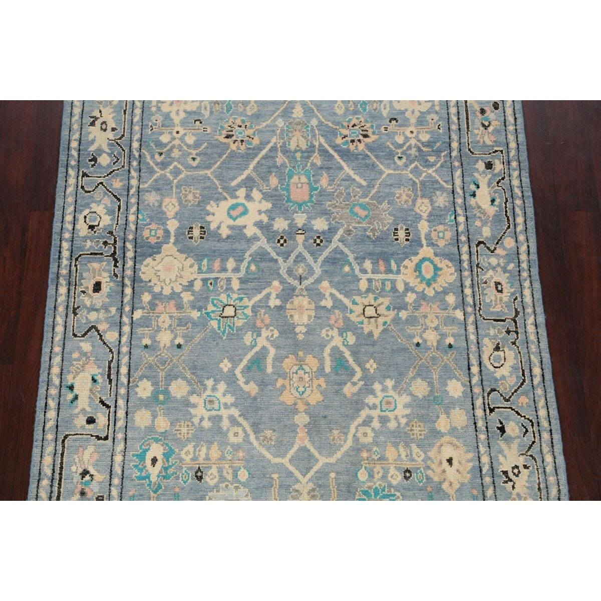 Geometric Floral Authentic Oushak Turkish Wool Area Rug Hand-knotted - 4'7" x 6'2"