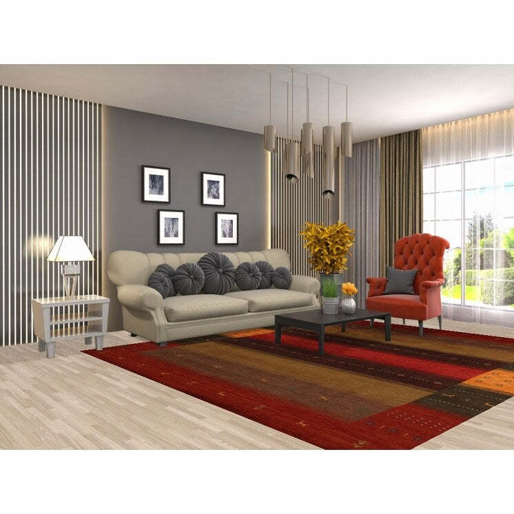 Geometric Gabbeh Oriental Area Rug Handmade Wool Carpet - 8'4"x 9'8"