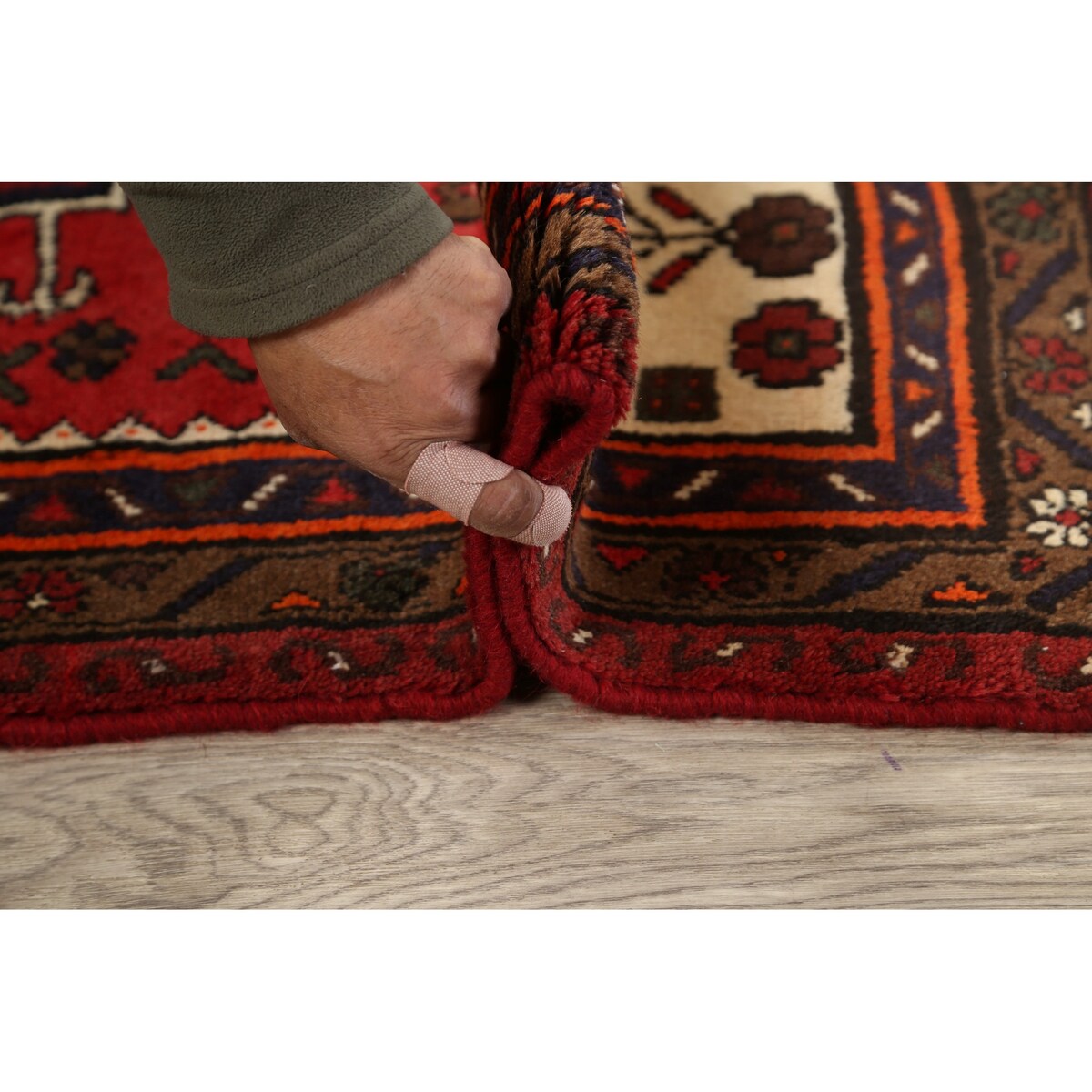 Geometric Hamedan Persian Kitchen Area Rug Handmade Wool Carpet - 3'3" x 4'11"