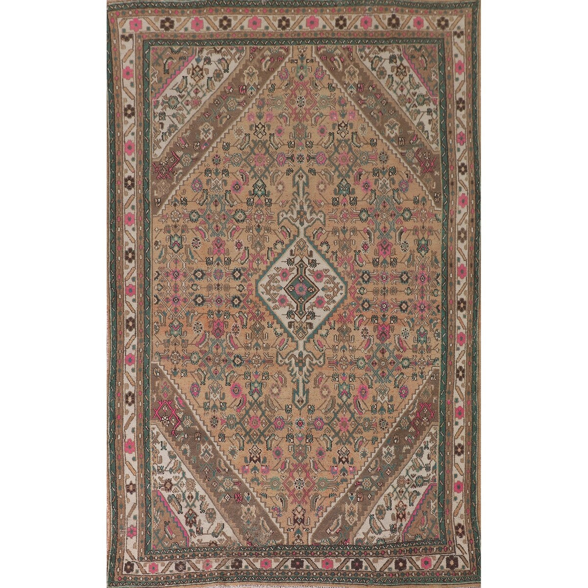Geometric Hamedan Persian Vintage Area Rug Handmade Wool Carpet - 6'7"x 10'4"
