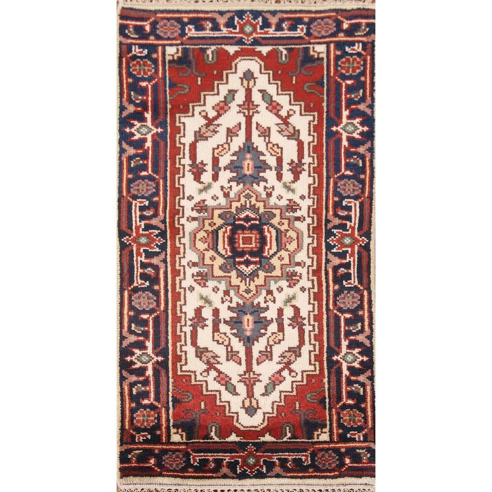 Geometric Heriz Indo Rug Hand-knotted Wool Carpet - 2'0" x 4'0"
