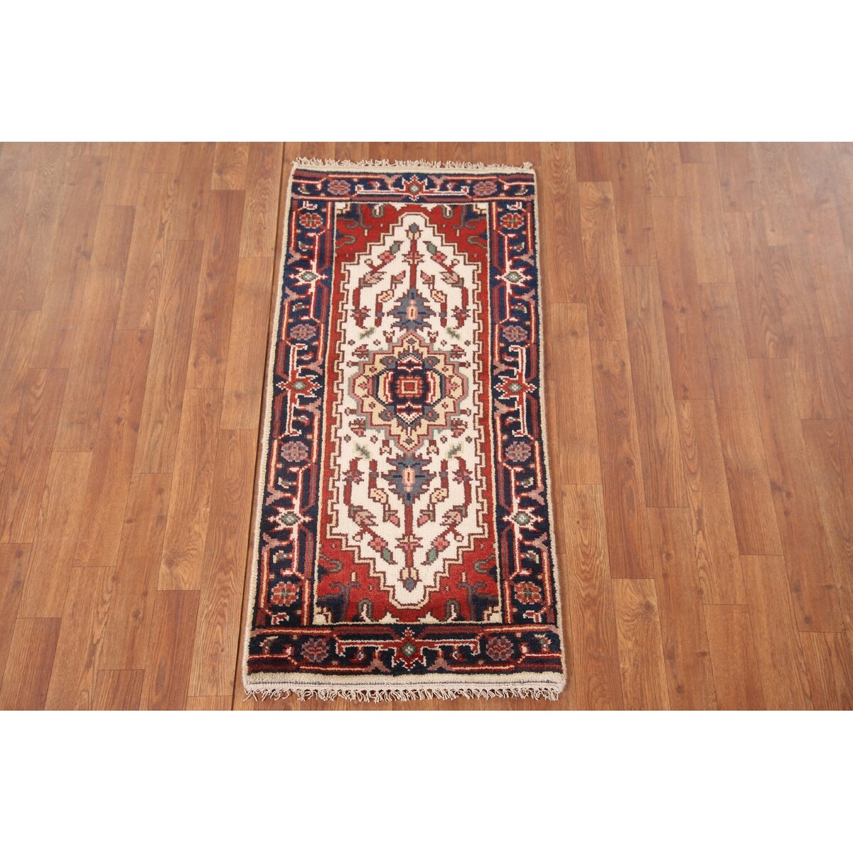 Geometric Heriz Indo Rug Hand-knotted Wool Carpet - 2'0" x 4'0"