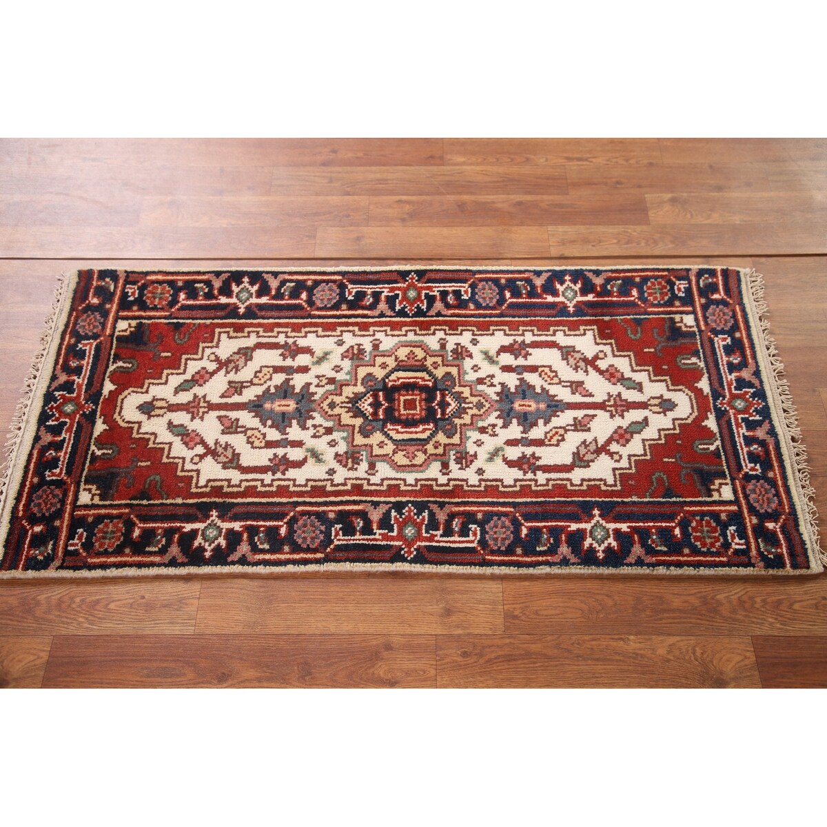Geometric Heriz Indo Rug Hand-knotted Wool Carpet - 2'0" x 4'0"
