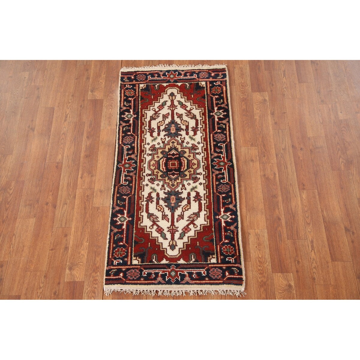 Geometric Heriz Indo Rug Hand-knotted Wool Carpet - 2'0" x 4'0"