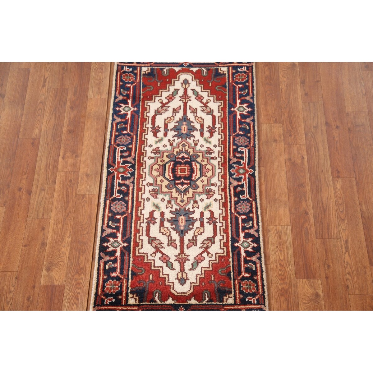 Geometric Heriz Indo Rug Hand-knotted Wool Carpet - 2'0" x 4'0"