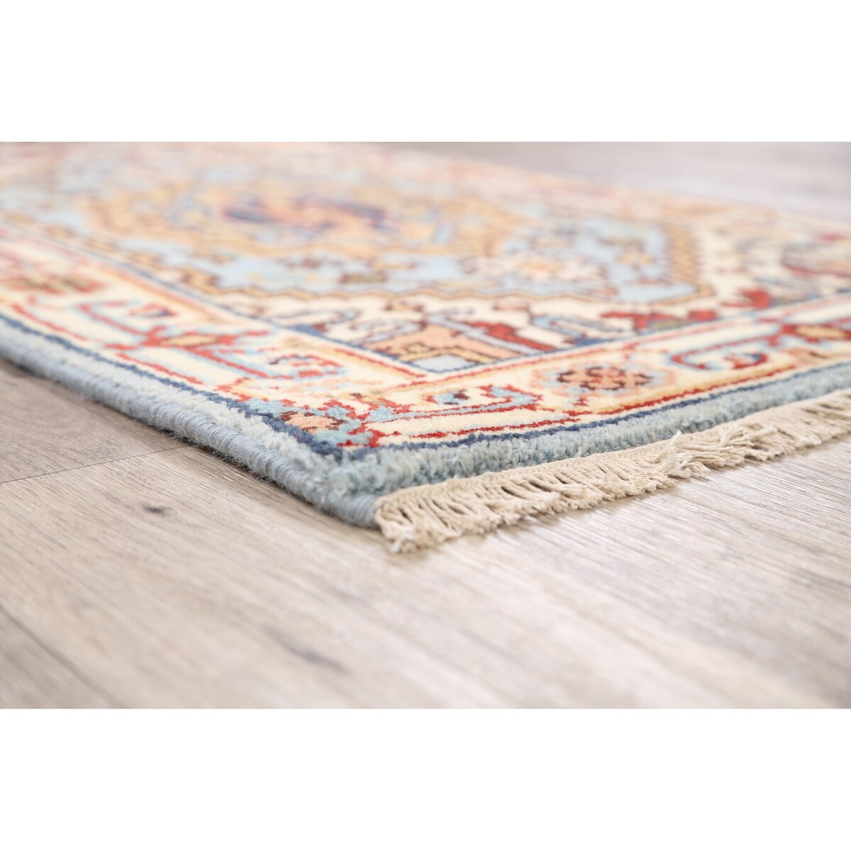 Geometric Heriz Oriental Light Blue Wool Rug Hand-knotted Foyer Carpet - 2'0" x 3'1"