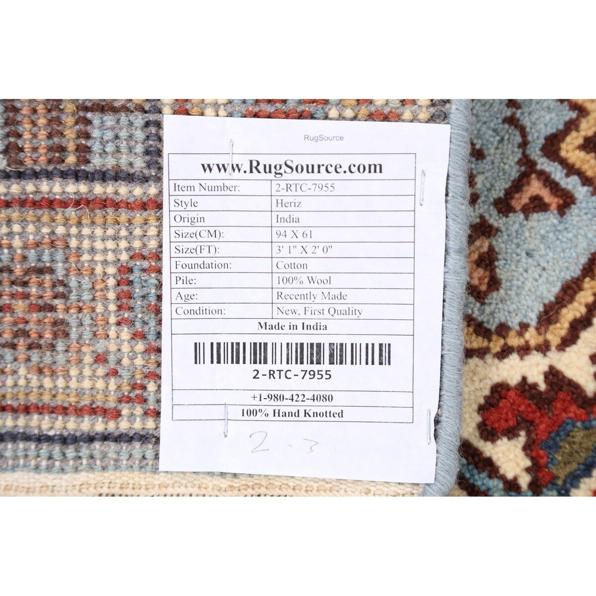 Geometric Heriz Oriental Light Blue Wool Rug Hand-knotted Foyer Carpet - 2'0" x 3'1"