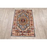 Geometric Heriz Oriental Light Blue Wool Rug Hand-knotted Foyer Carpet - 2'0" x 3'1"