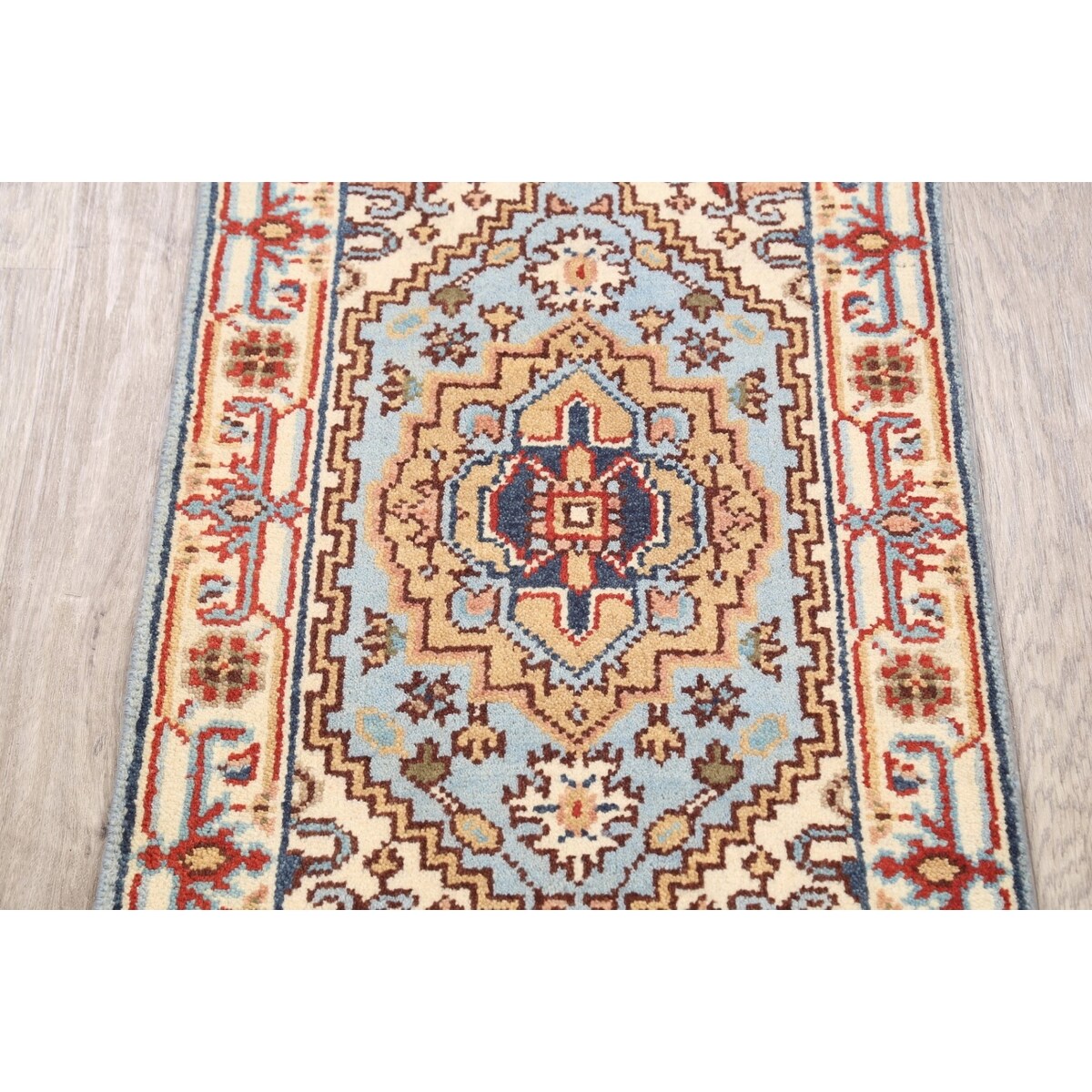 Geometric Heriz Oriental Light Blue Wool Rug Hand-knotted Foyer Carpet - 2'0" x 3'1"