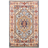 Geometric Heriz Oriental Light Blue Wool Rug Hand-knotted Foyer Carpet - 2'0" x 3'1"