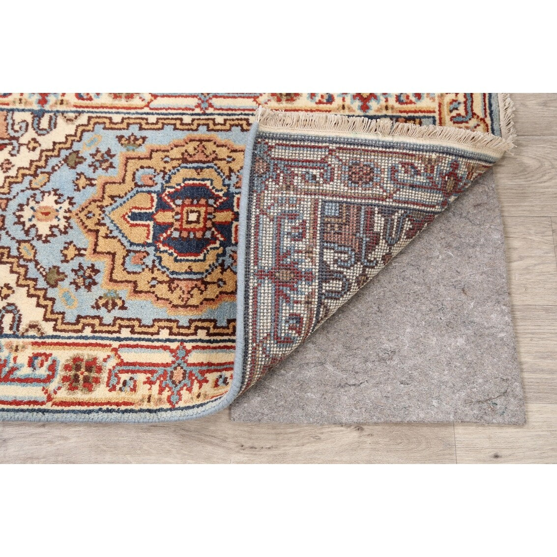 Geometric Heriz Oriental Light Blue Wool Rug Hand-knotted Foyer Carpet - 2'0" x 3'1"
