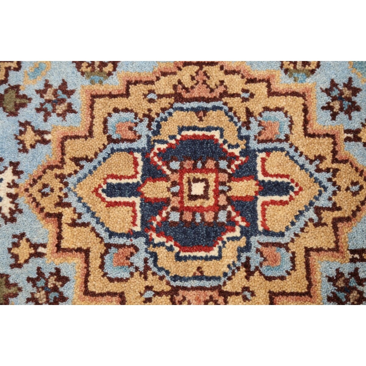 Geometric Heriz Oriental Light Blue Wool Rug Hand-knotted Foyer Carpet - 2'0" x 3'1"