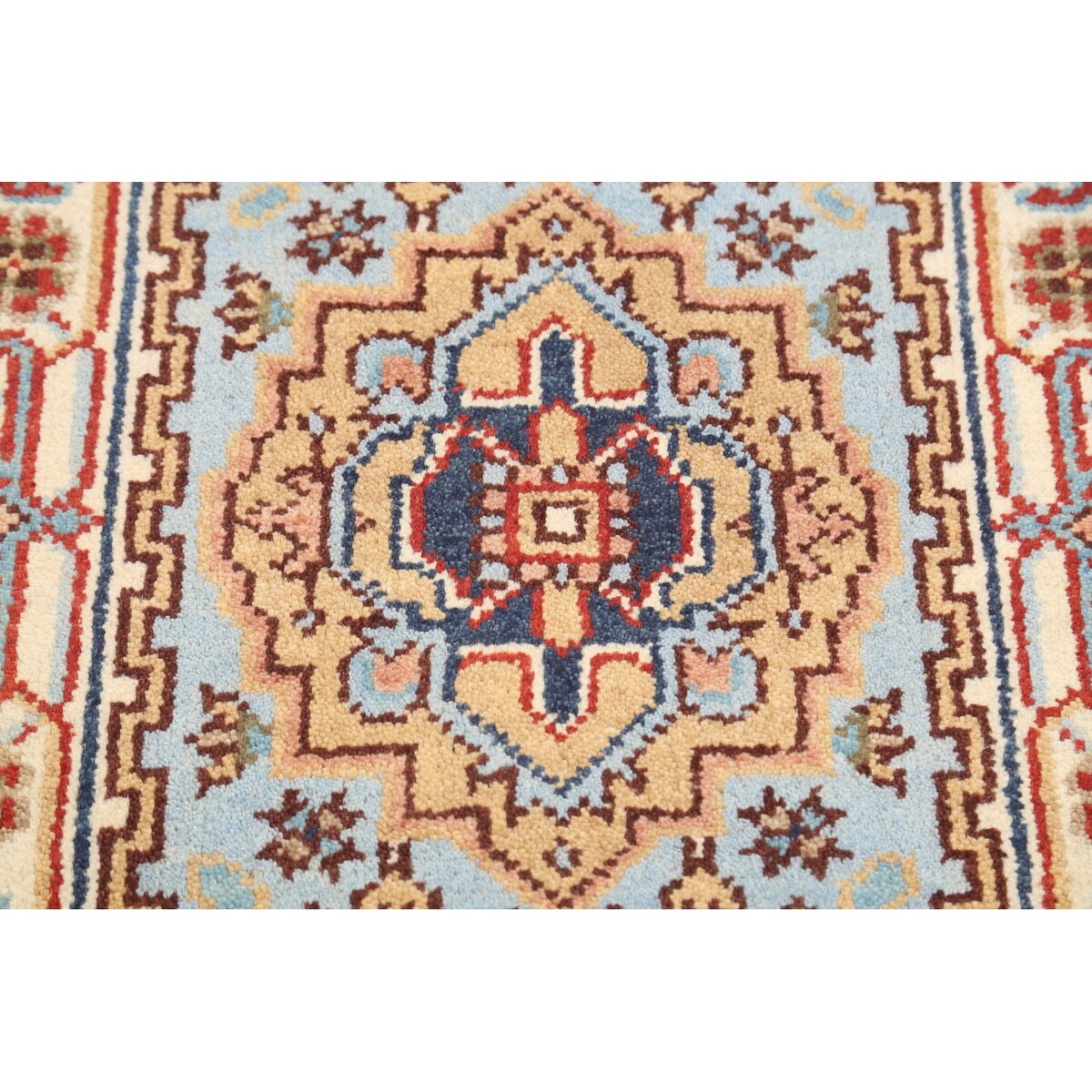 Geometric Heriz Oriental Light Blue Wool Rug Hand-knotted Foyer Carpet - 2'0" x 3'1"