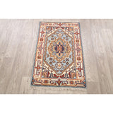 Geometric Heriz Oriental Light Blue Wool Rug Hand-knotted Foyer Carpet - 2'0" x 3'1"