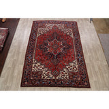 Geometric Heriz Persian Red Area Rug Wool Handmade Living Room Carpet - 7'9" x 11'1"