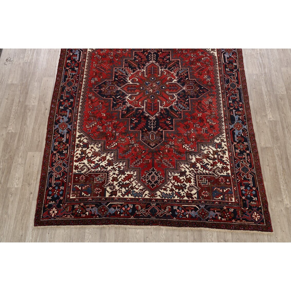Geometric Heriz Persian Red Area Rug Wool Handmade Living Room Carpet - 7'9" x 11'1"