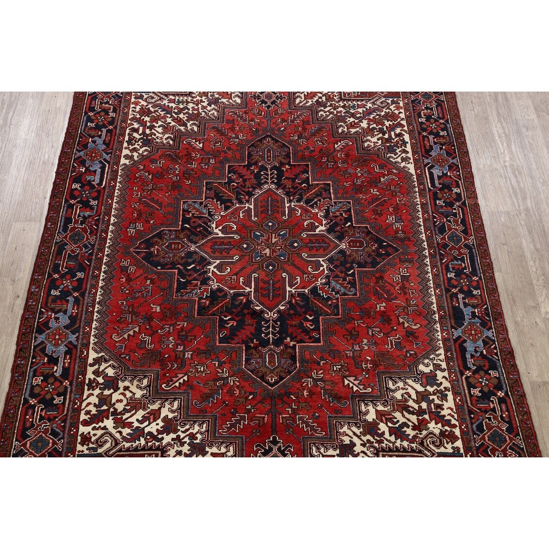 Geometric Heriz Persian Red Area Rug Wool Handmade Living Room Carpet - 7'9" x 11'1"