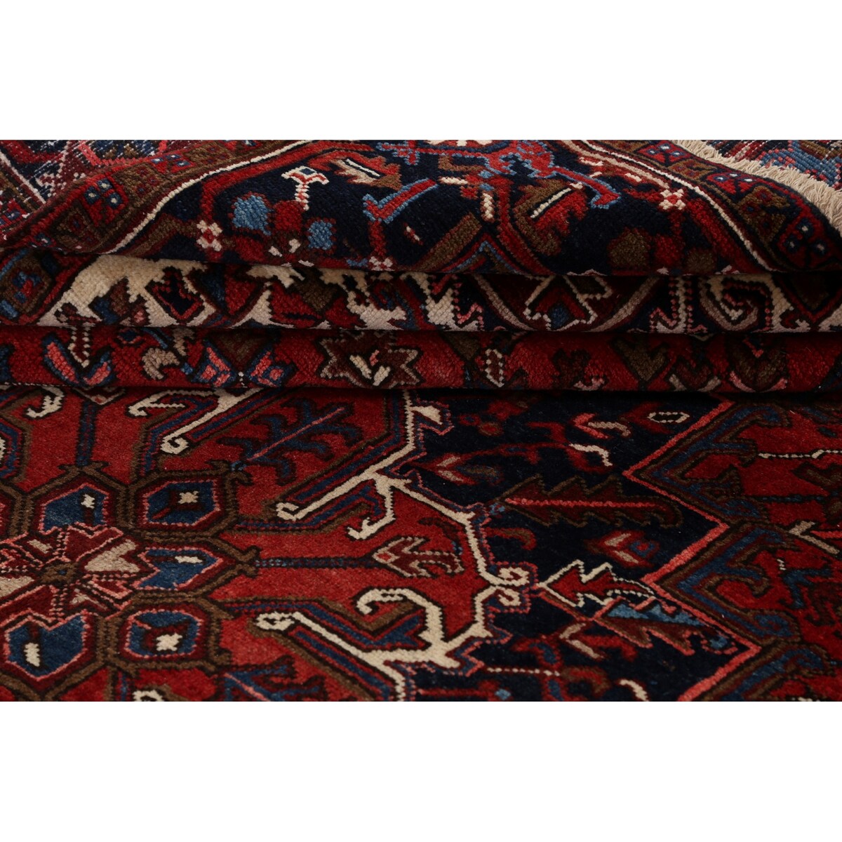 Geometric Heriz Persian Red Area Rug Wool Handmade Living Room Carpet - 7'9" x 11'1"