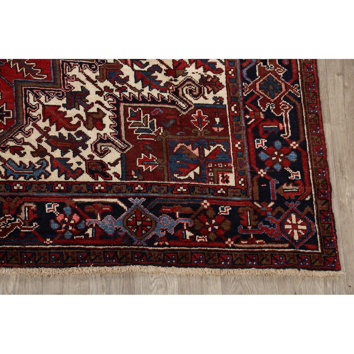 Geometric Heriz Persian Red Area Rug Wool Handmade Living Room Carpet - 7'9" x 11'1"