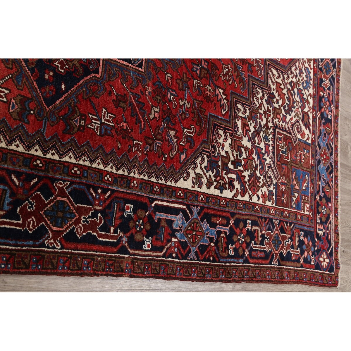 Geometric Heriz Persian Red Area Rug Wool Handmade Living Room Carpet - 7'9" x 11'1"
