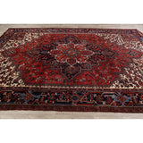 Geometric Heriz Persian Red Area Rug Wool Handmade Living Room Carpet - 7'9" x 11'1"