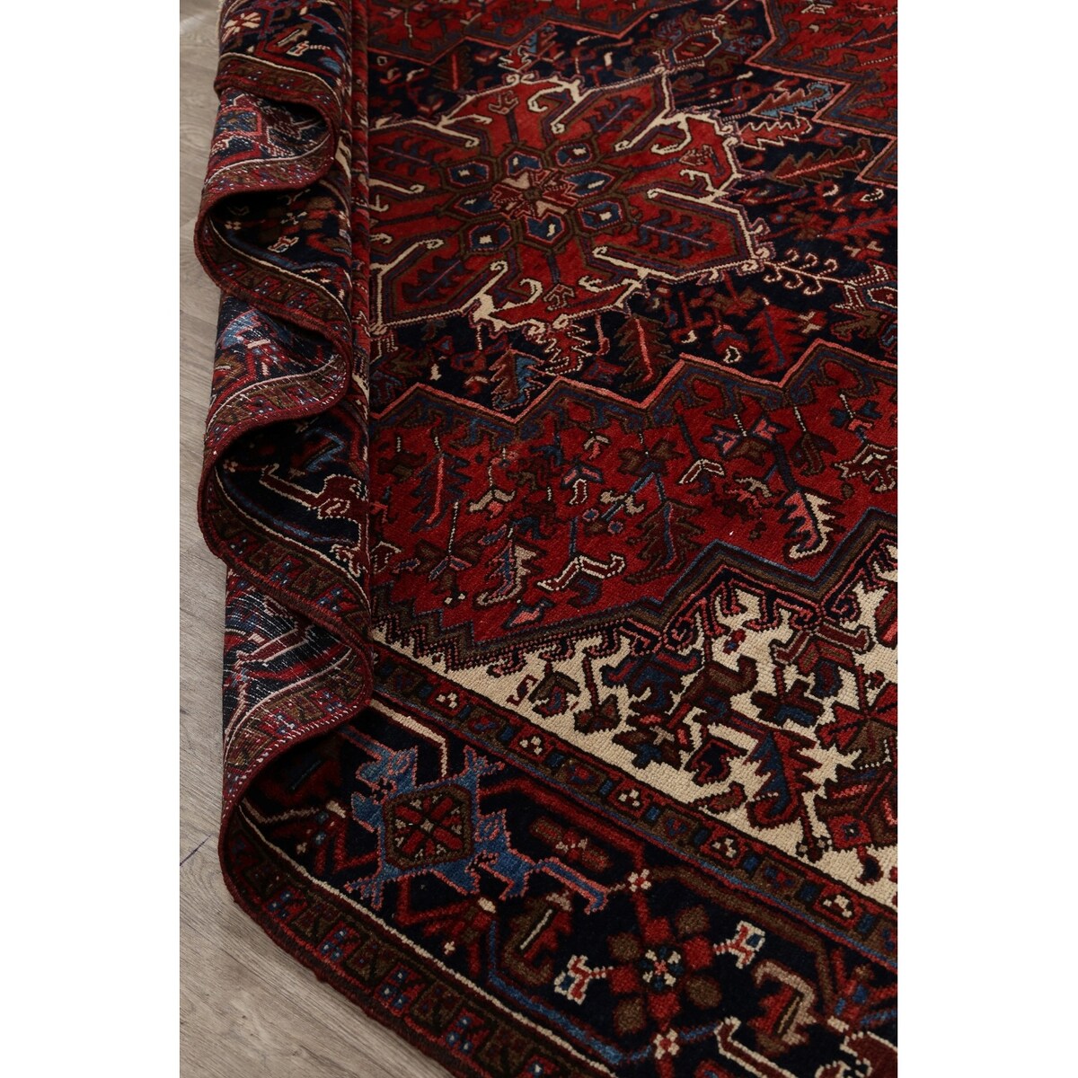Geometric Heriz Persian Red Area Rug Wool Handmade Living Room Carpet - 7'9" x 11'1"