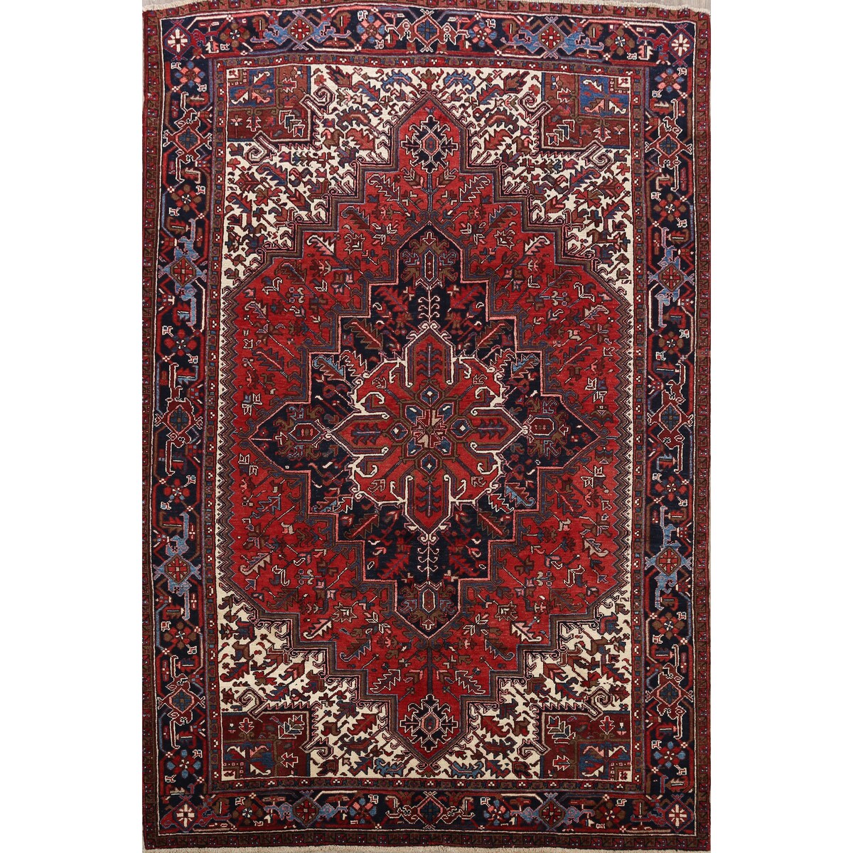 Geometric Heriz Persian Red Area Rug Wool Handmade Living Room Carpet - 7'9" x 11'1"