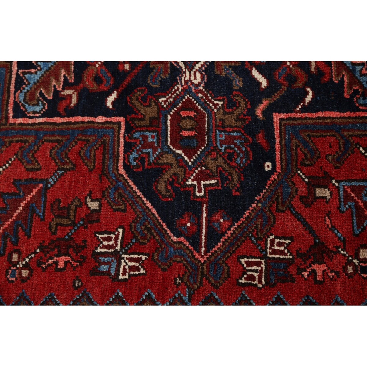Geometric Heriz Persian Red Area Rug Wool Handmade Living Room Carpet - 7'9" x 11'1"
