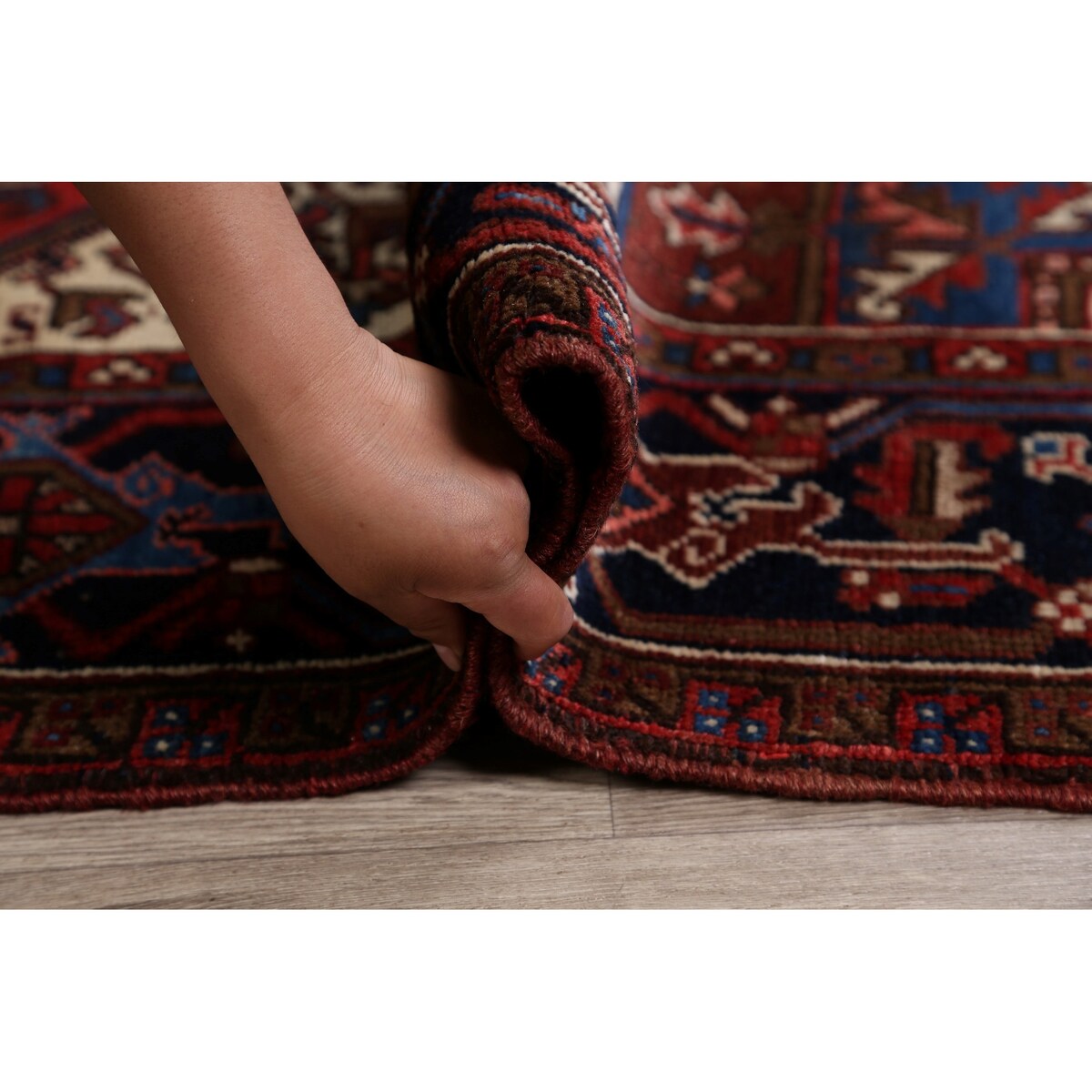Geometric Heriz Persian Red Area Rug Wool Handmade Living Room Carpet - 7'9" x 11'1"