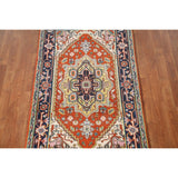 Geometric Heriz-Serapi Accent Rug Handmade Orange Wool Carpet - 3'0"x 5'7"