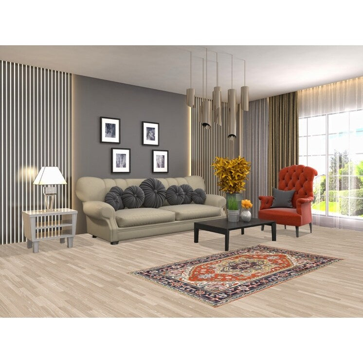 Geometric Heriz-Serapi Accent Rug Handmade Orange Wool Carpet - 3'0"x 5'7"