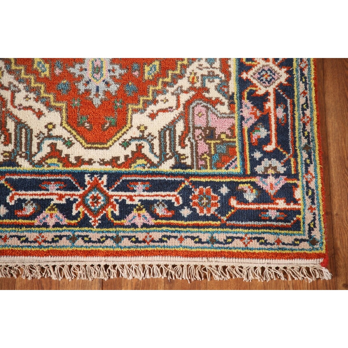 Geometric Heriz-Serapi Accent Rug Handmade Orange Wool Carpet - 3'0"x 5'7"
