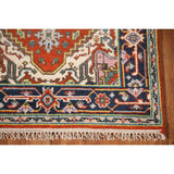 Geometric Heriz-Serapi Accent Rug Handmade Orange Wool Carpet - 3'0"x 5'7"