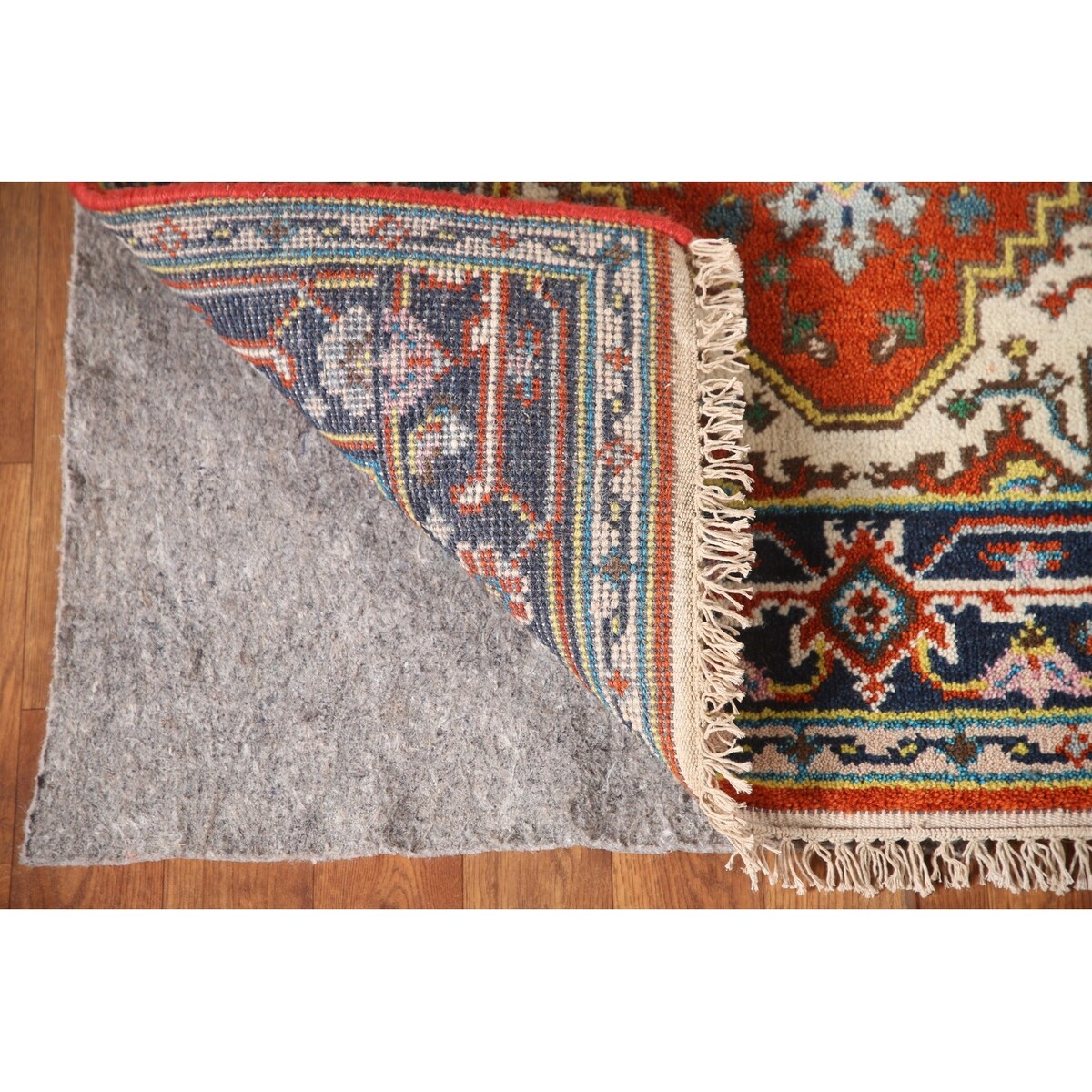 Geometric Heriz-Serapi Accent Rug Handmade Orange Wool Carpet - 3'0"x 5'7"