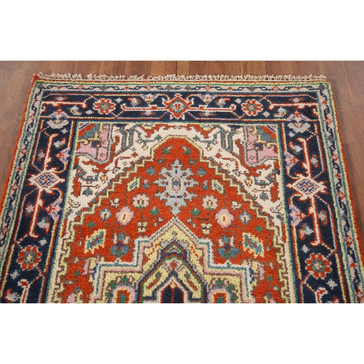 Geometric Heriz-Serapi Accent Rug Handmade Orange Wool Carpet - 3'0"x 5'7"