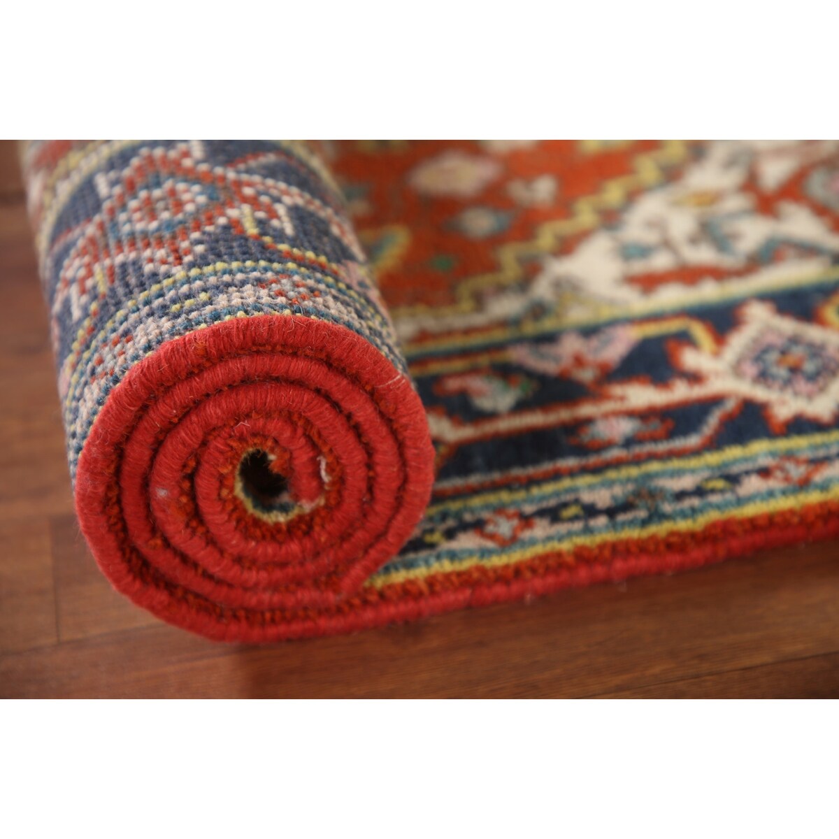 Geometric Heriz-Serapi Accent Rug Handmade Orange Wool Carpet - 3'0"x 5'7"