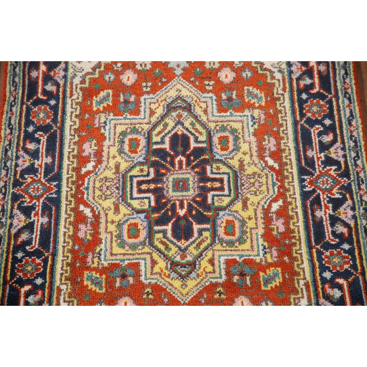 Geometric Heriz-Serapi Accent Rug Handmade Orange Wool Carpet - 3'0"x 5'7"