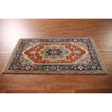 Geometric Heriz-Serapi Accent Rug Handmade Orange Wool Carpet - 3'0"x 5'7"
