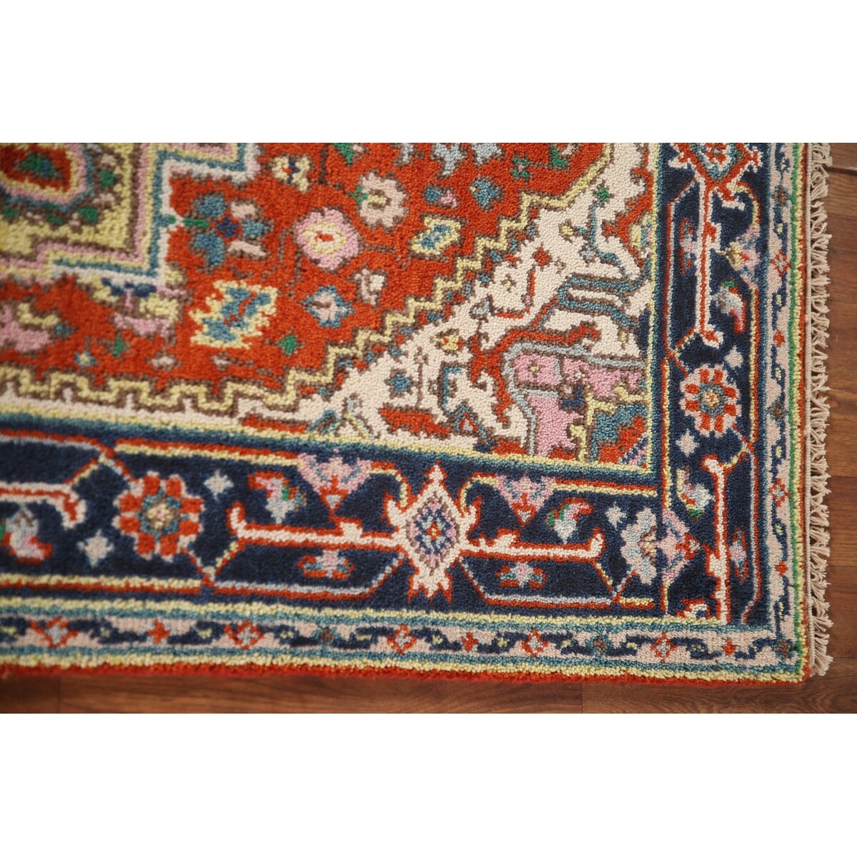 Geometric Heriz-Serapi Accent Rug Handmade Orange Wool Carpet - 3'0"x 5'7"