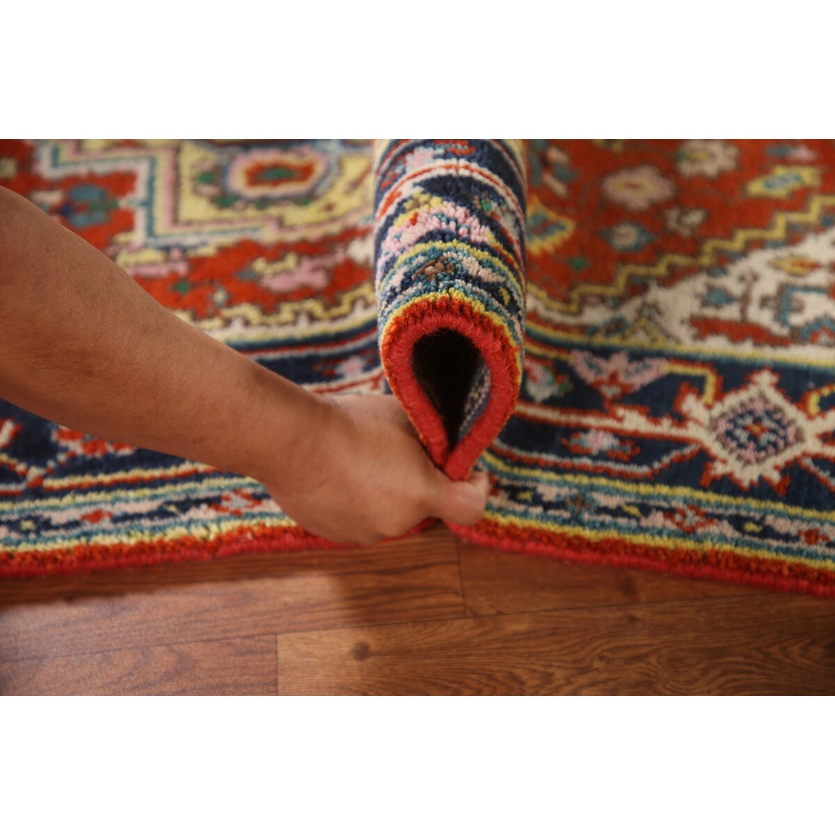 Geometric Heriz-Serapi Accent Rug Handmade Orange Wool Carpet - 3'0"x 5'7"