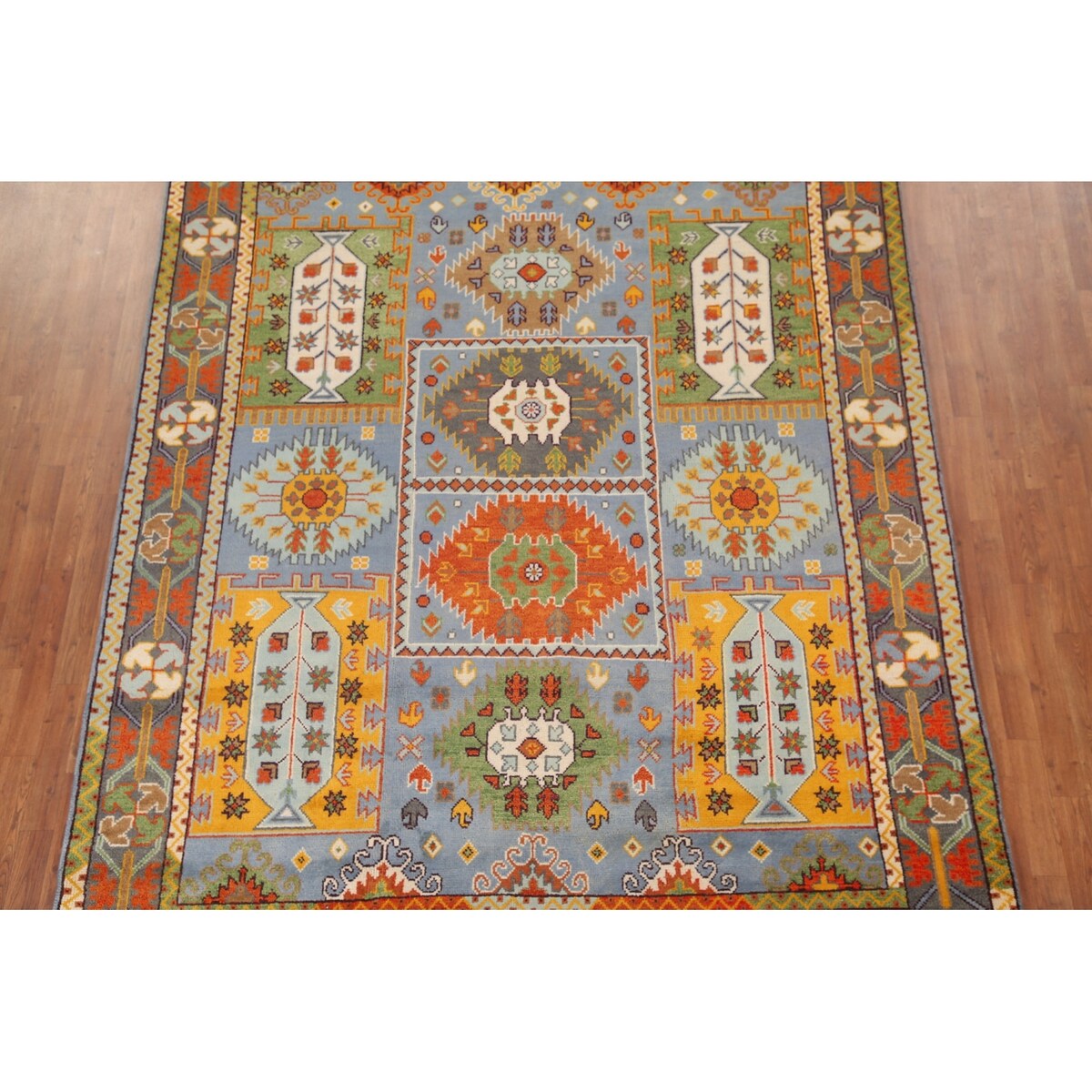 Geometric Heriz-Serapi Indian Area Rug Hand-knotted Wool Carpet - 7'10" x 9'10"