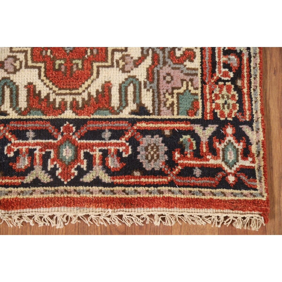 Geometric Heriz Serapi Indo Runner Rug Handmade Wool Carpet - 2'5" x 8'3"